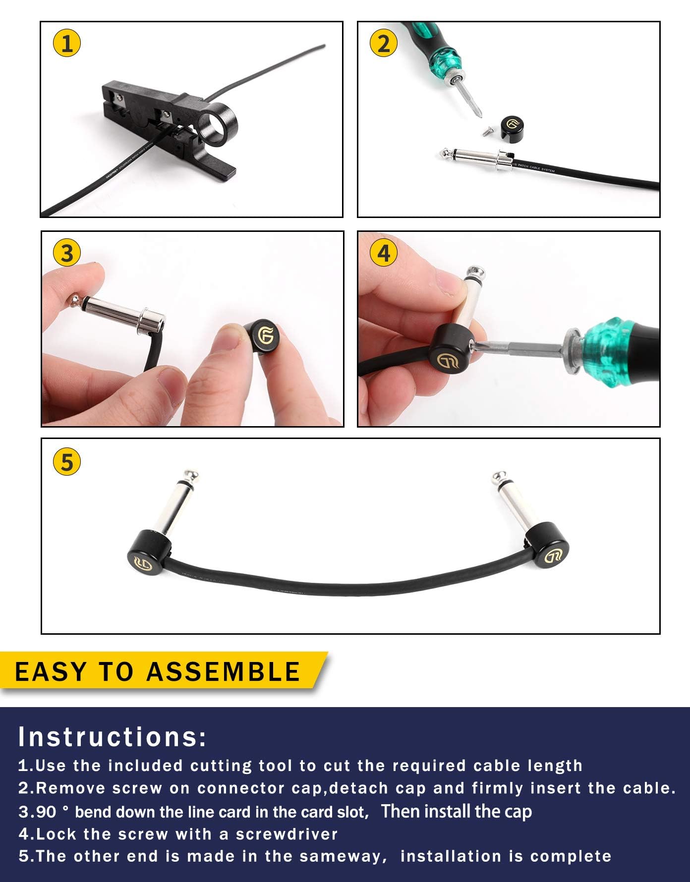 GHOSTFIRE Kit de cable pedalera sin soldadura, 6.5 pies, 10 conectores D-sub macho a macho, compatible con bajo, pedales de guitarra eléctrica, amplificadores y efectos rack