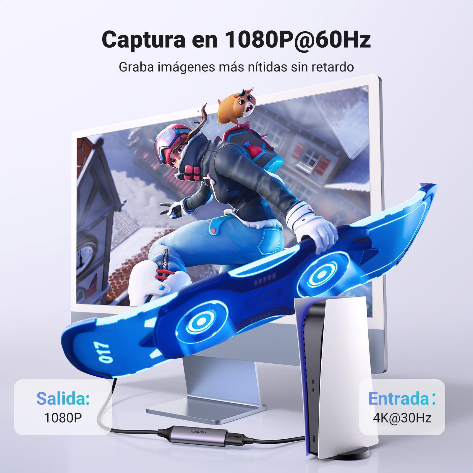 UGREEN Capturadora de Video HDMI to USB-A/USB-C 4K, Full HD 1080P 60FPS 480Mbps Tarjeta de Captura, USB 2.0 Grabación de Audio para Juegos, Transmisión, Enseñanza