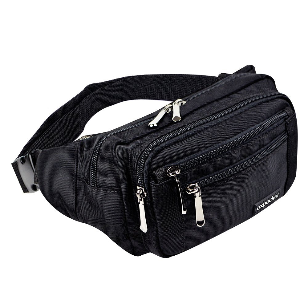 Riñonera Oxpecker Negro impermeable con Correa Ajustable para Hombres y Mujeres