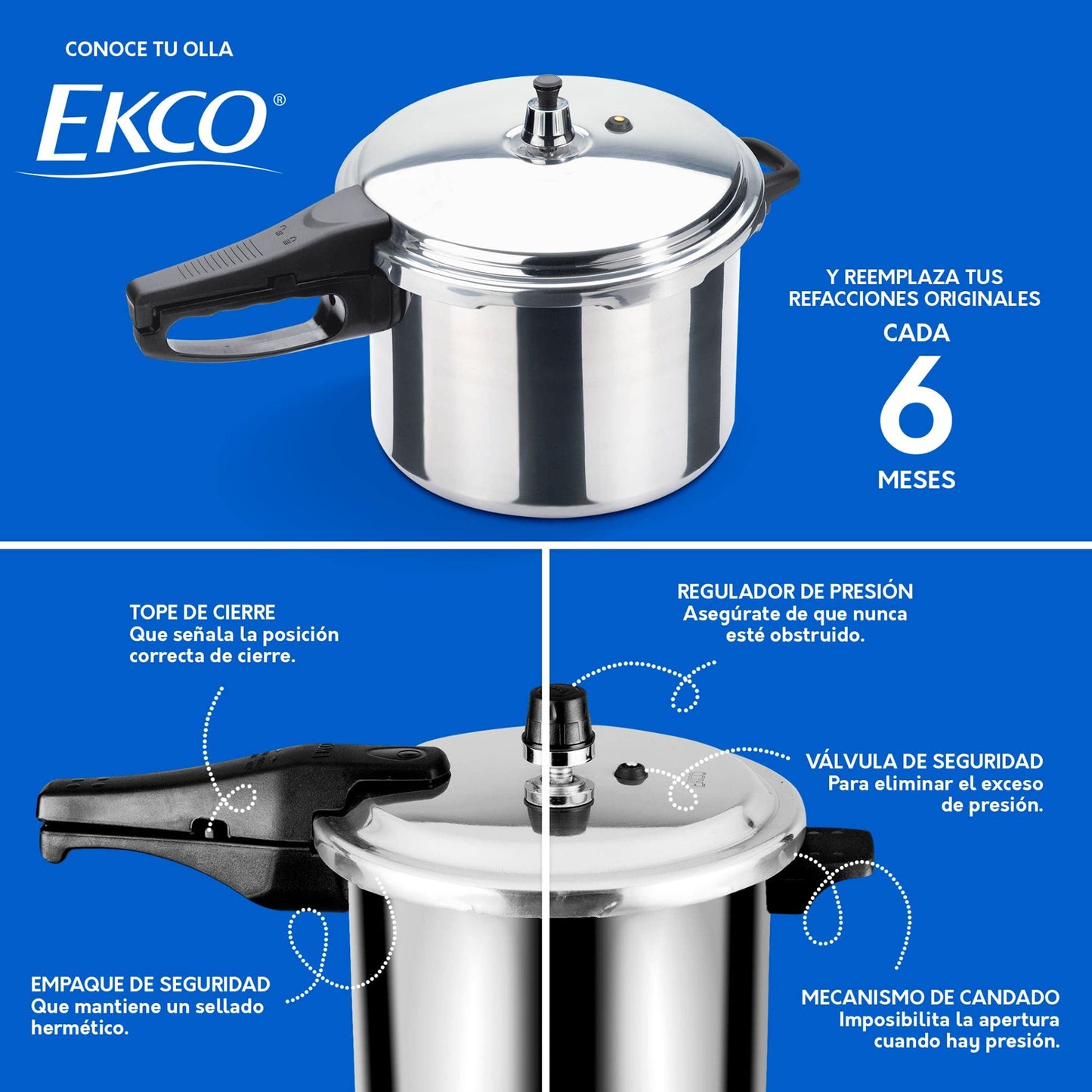 Olla Express Ekco Aluminio 7 Litros con Sistemas de Seguridad