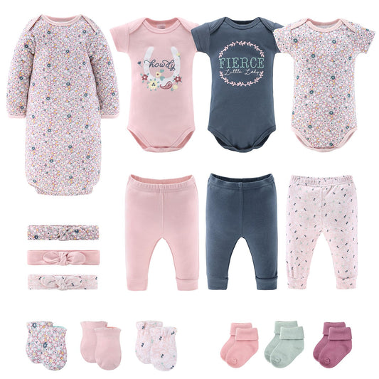The Peanutshell - Juego de regalo de ropa y accesorios para bebés y niñas, juego de canastas de 16 piezas, ropa infantil de 0 a 3 meses, hallazgos de la lista de bebés, artículos esenciales para