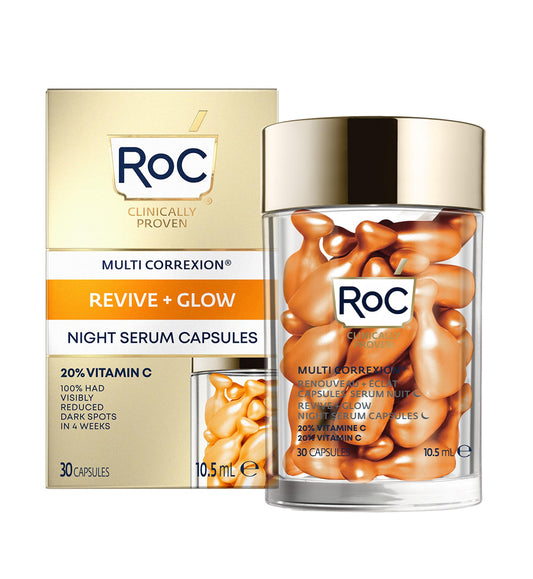 RoC Multi Correxion Revive + Glow Vitamin C Night Serum Capsules for Brightening, Dark Spots, and Texture