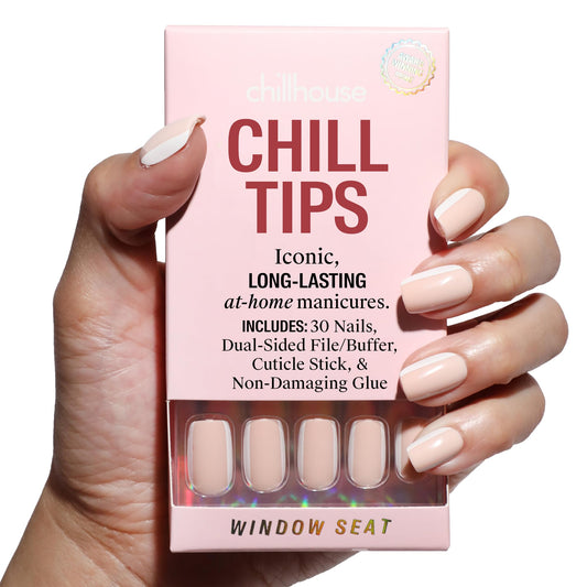 Chillhouse - Kit de uñas Chill Tips, para presionar - Asiento de ventana (cuadrado) - 30 formas y tamaños de uñas - Hasta 2 semanas de uso - Ajuste personalizable - Reutilizable - Fundado por latinas