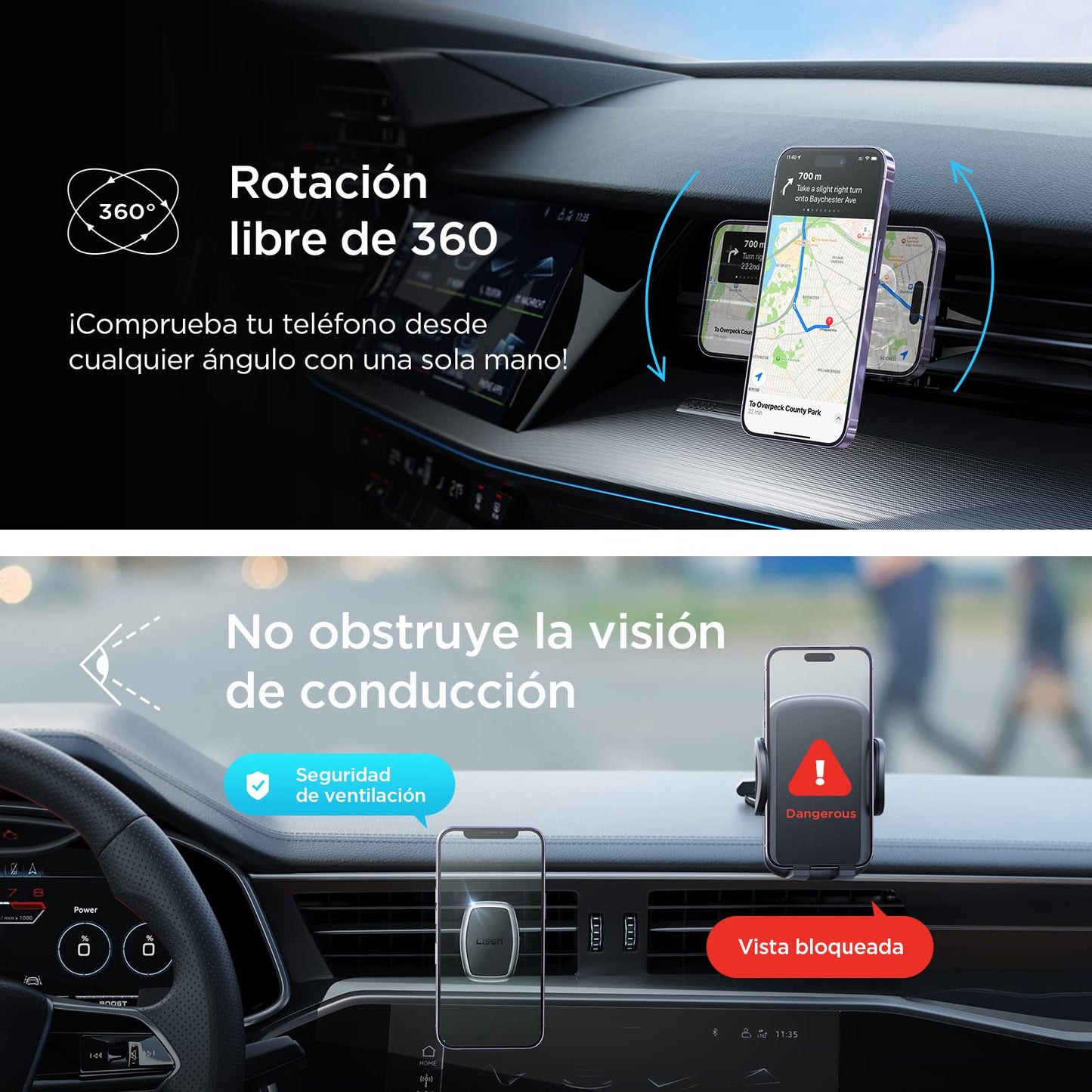 LISEN Soporte Celular Automóvil Magnético [6 Iman Más Fuertes] Porta Celular Auto 2024 Ventilación Base Celular Automóvil, Compatible con iPhone 15 Pro MAX Plus 14 13 12, S23 S22 Ultra Huawei
