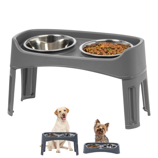 IRIS USA Comederos Elevados para Perros con 2 Cuencos de Acero Inoxidable de 1.9 L, Altura de 30.5 cm, Gris Oscuro