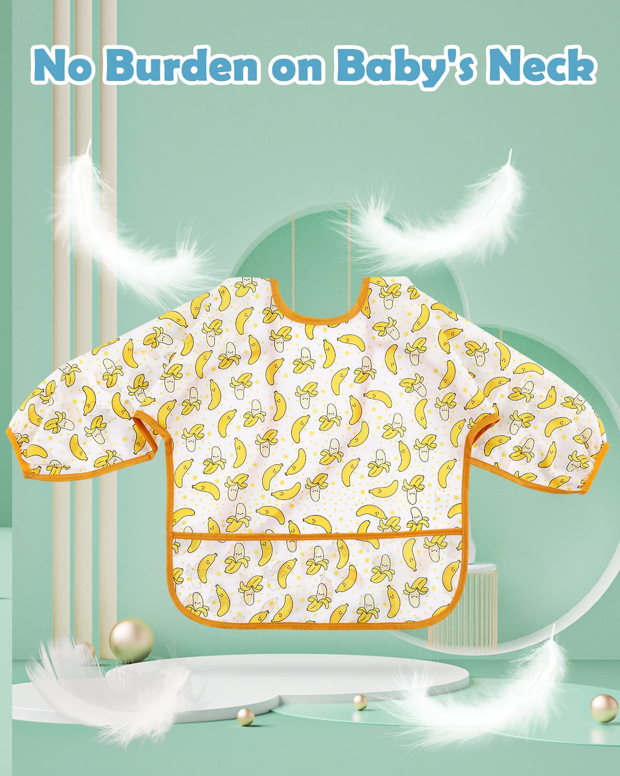 Lictin Unisexos Baberos, Baberos para Bebe, Baberos Bebe Niño Impermeable, Baberos Bebes con Mangas, Larga Impermeables con Escote Ajustable para Niños Niñas de 0-24 Meses (5 Piezas)