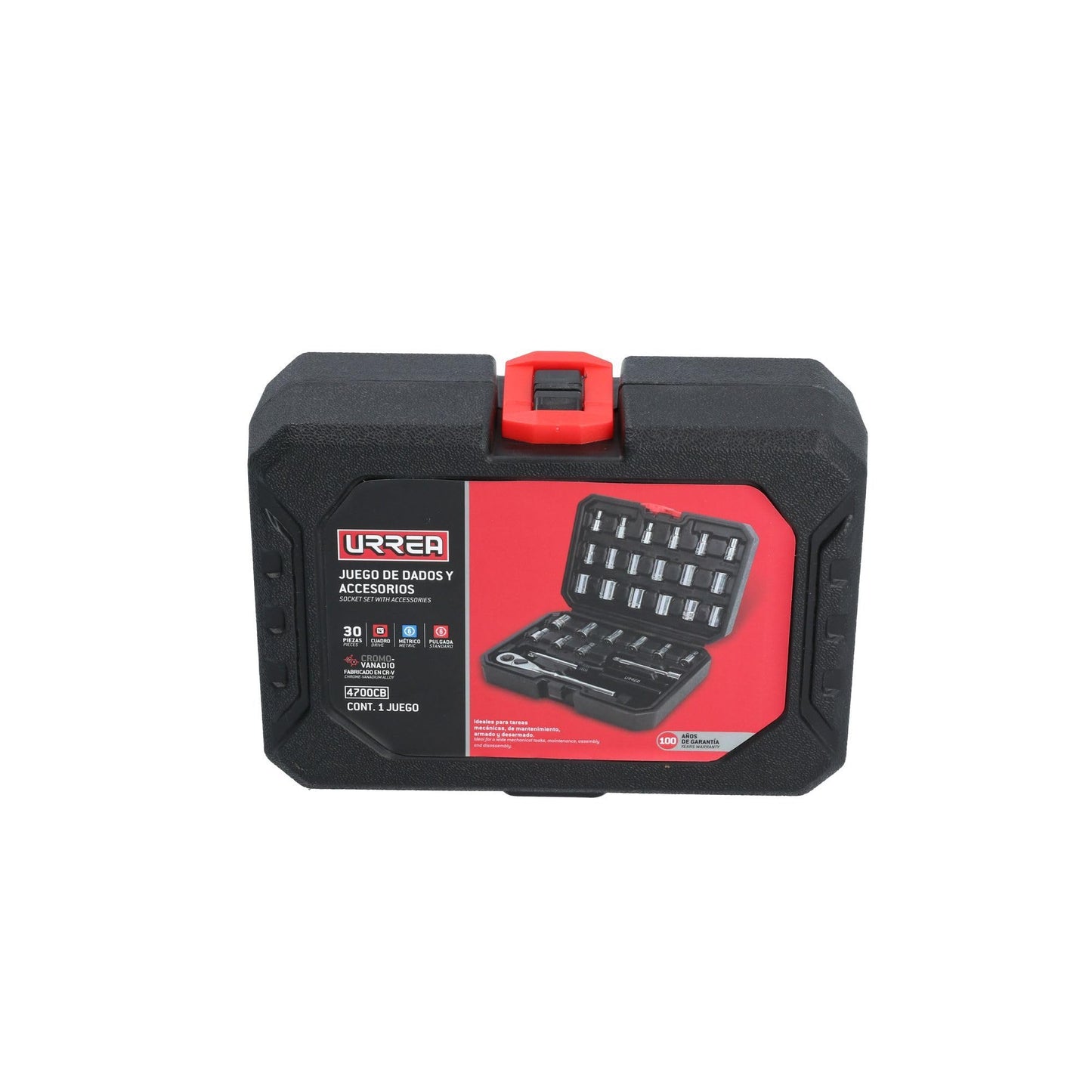 Juego de Dados y Accesorios Urrea 4700CB 1/4" Rojo en Estuche Plástico 30 Piezas