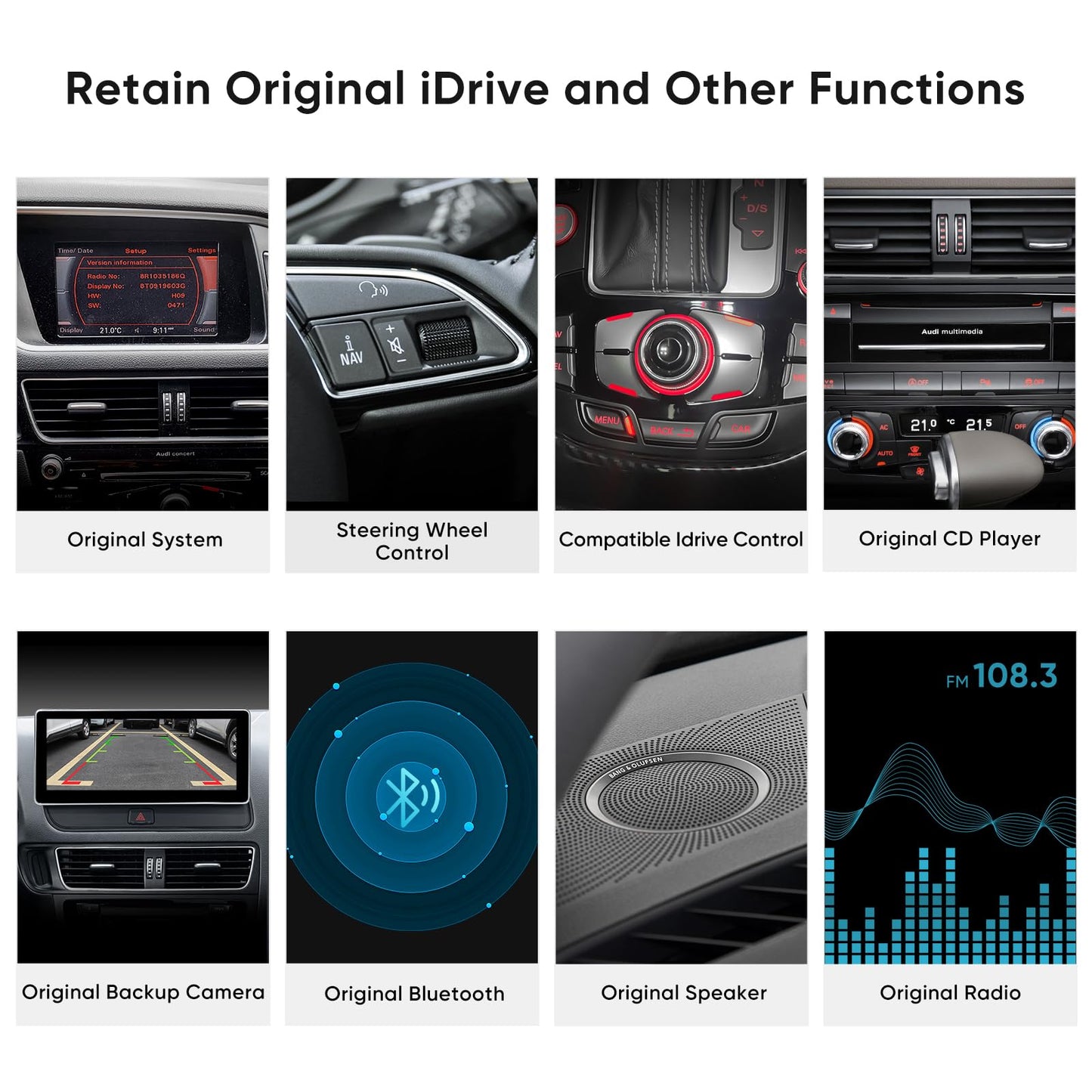 visualización táctil inalámbrica CarPlay de 10.25 pulgadas para Audi Q5 SQ5 2009-2017 reproductor de CD con sistema multimedia (3GMMI), compatible con doble sistema operativo (OEM+Linux) AHD cámara