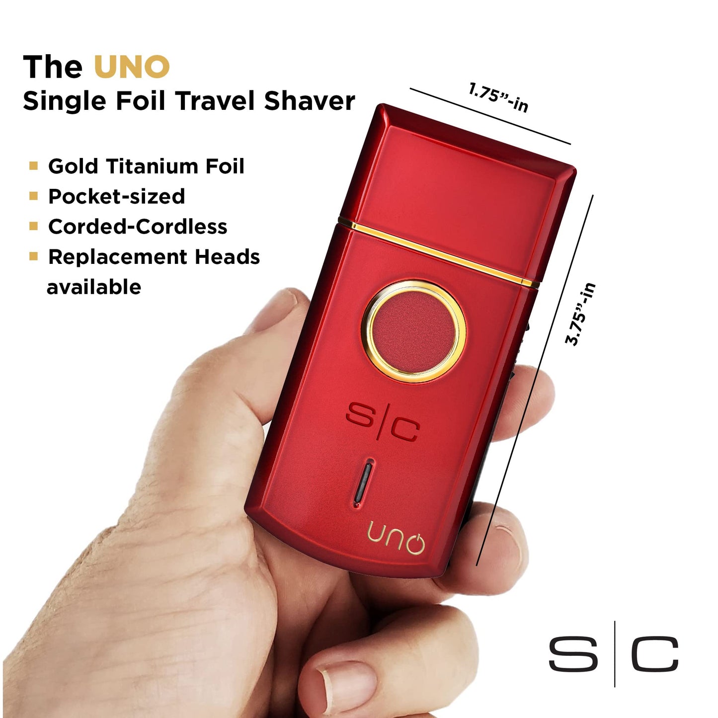 StyleCraft Uno Mini afeitadora de papel de aluminio recargable por USB, tamaño de viaje, color rojo