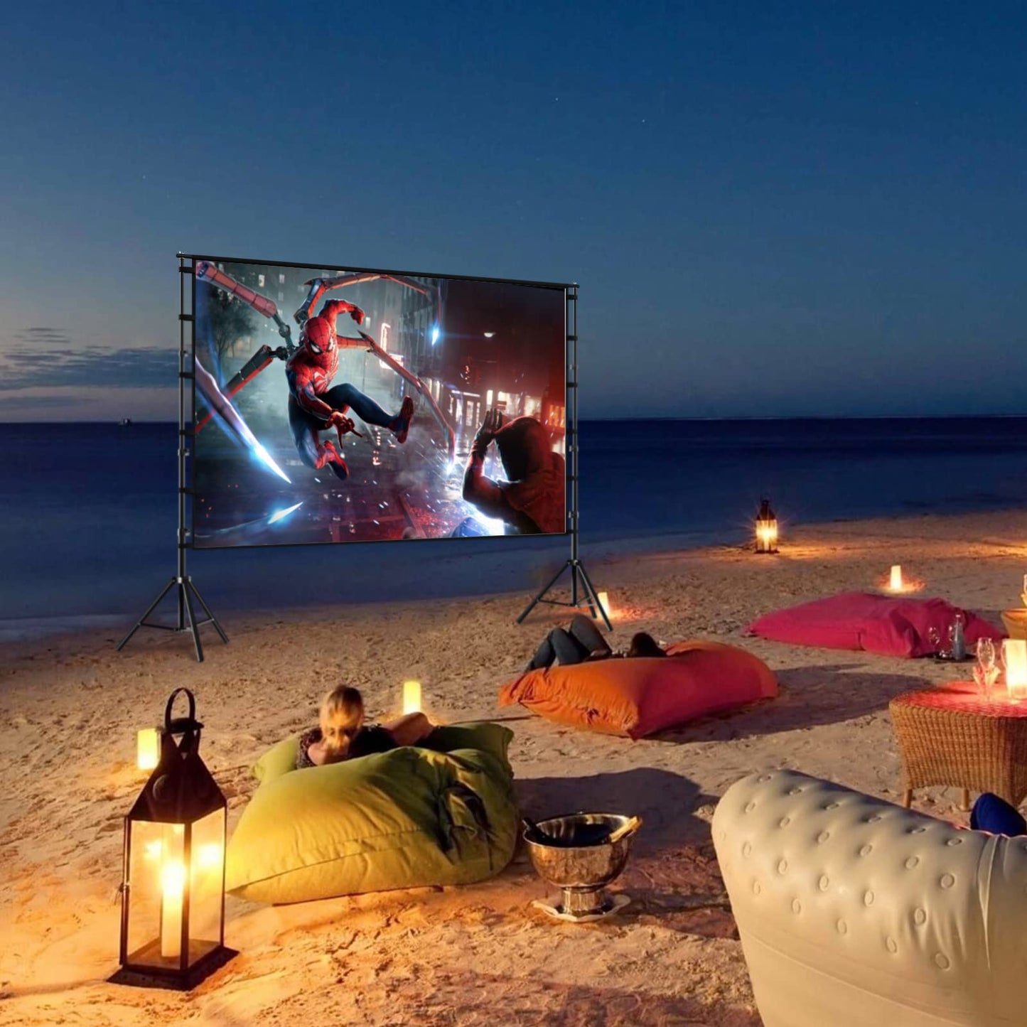 TOWOND - Pantalla de proyección y soporte, pantalla de proyección de 120 pulgadas para exteriores, pantalla de película portátil 16:9 4K HD delantera trasera con diseño sin arrugas y bolsa de