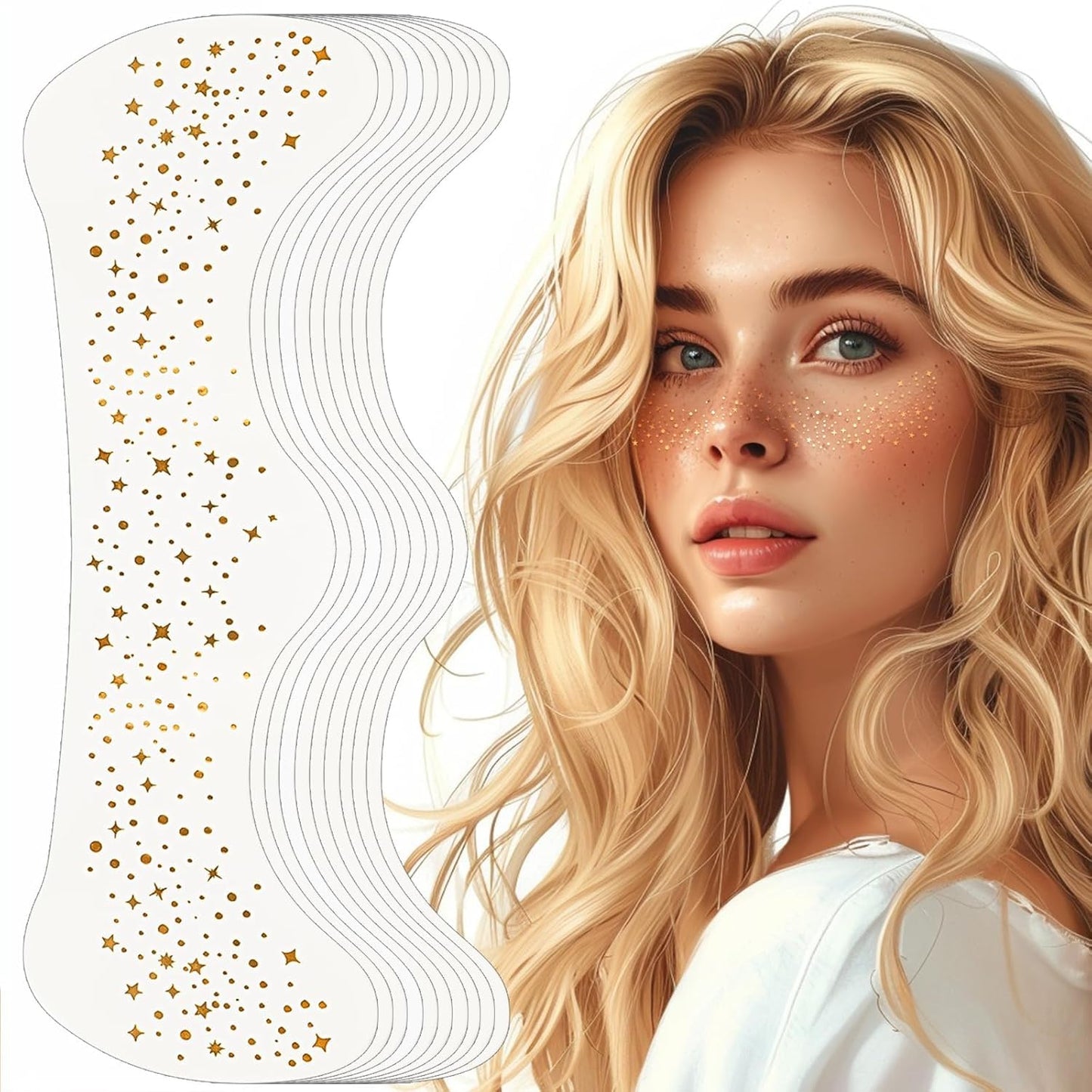 Glitter Pecas Cara Tatuaje, Tatuajes Temporales Pecas de Glitter para la Cara, 6pcs Gold Sparkle Pecas, Cara Glitter Parches de Maquillaje