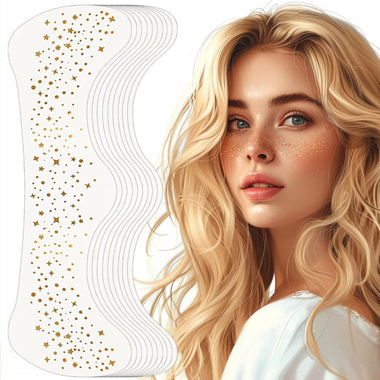 Glitter Pecas Cara Tatuaje, Tatuajes Temporales Pecas de Glitter para la Cara, 6pcs Gold Sparkle Pecas, Cara Glitter Parches de Maquillaje