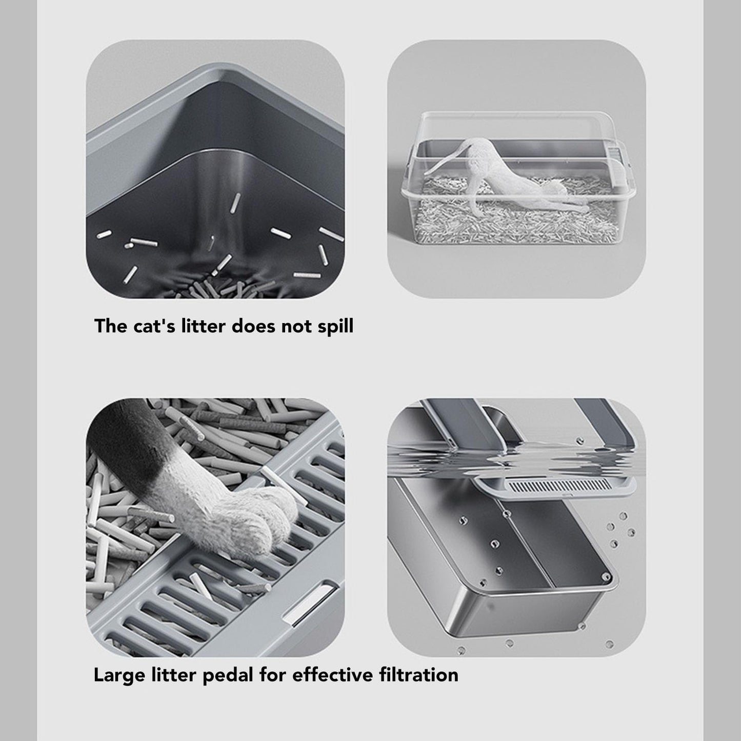 Caja de Acero Inoxidable Antiadherente Zunate Grande con Tapa para Gatos