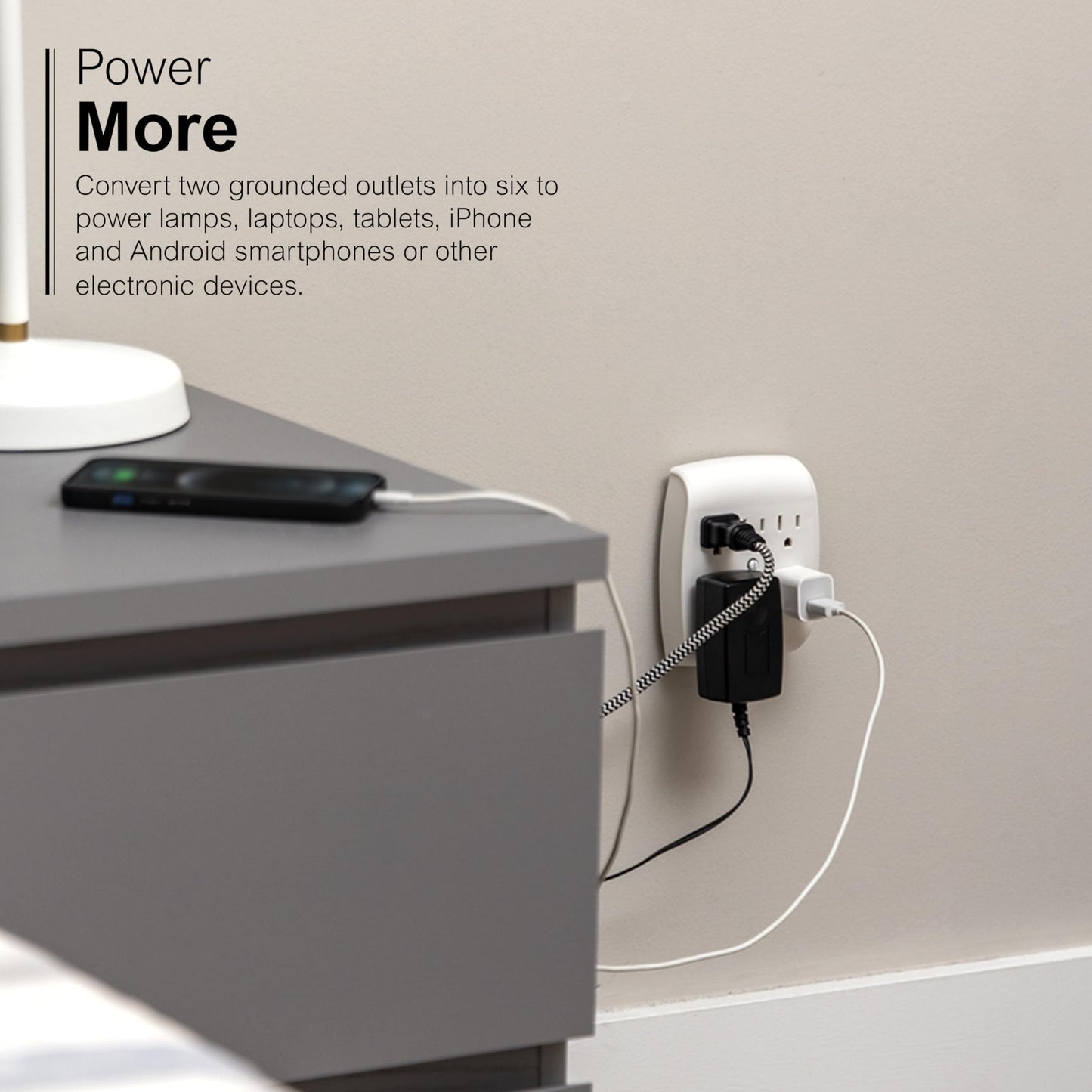 GE Adaptador de Tierra para pared con 6 enchufes Blanco