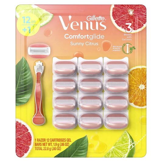 Rastrillo Gillette Venus Sunny Citrus con 12 Cuchillas de Recambio para Mujer
