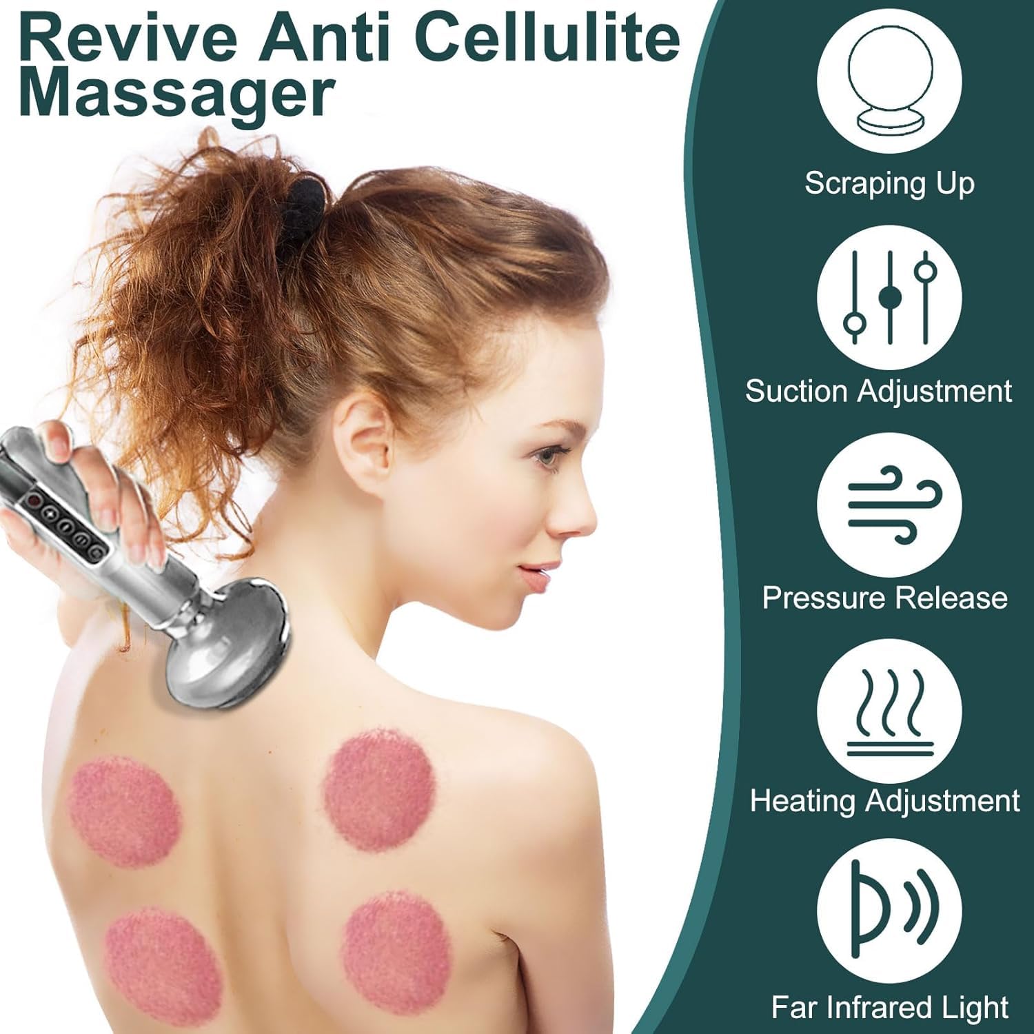 Masajeador Celulitis, Raspador Masajeador EléCtrico, 12 Velocidades con Calor, Incluye Gua Sha y Aceites Esenciales - Mejora Circulación y Firmeza Cutánea, para Abdomen, Piernas, Brazos (gris)