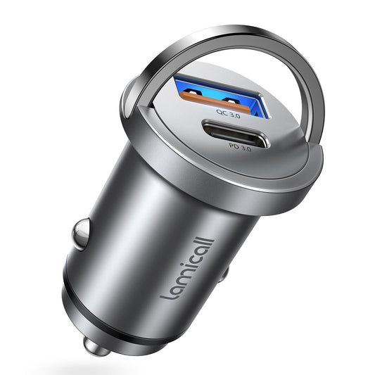 Lamicall 45W Cargador para Auto - Super Mini Todo Metal [45W USB C + 45W USB A] PD & QC 3.0, 24 V/12 V Cargador para Carro Carga Rapida para iPhone 16/15/14 (MX)