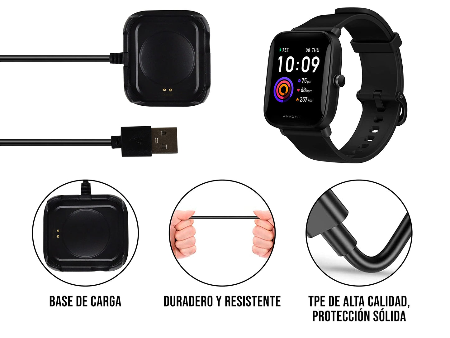 CONTROL EXPERT Cargador para Smartwatch T500, T100, T500PLUS X7 W66 Repuesto