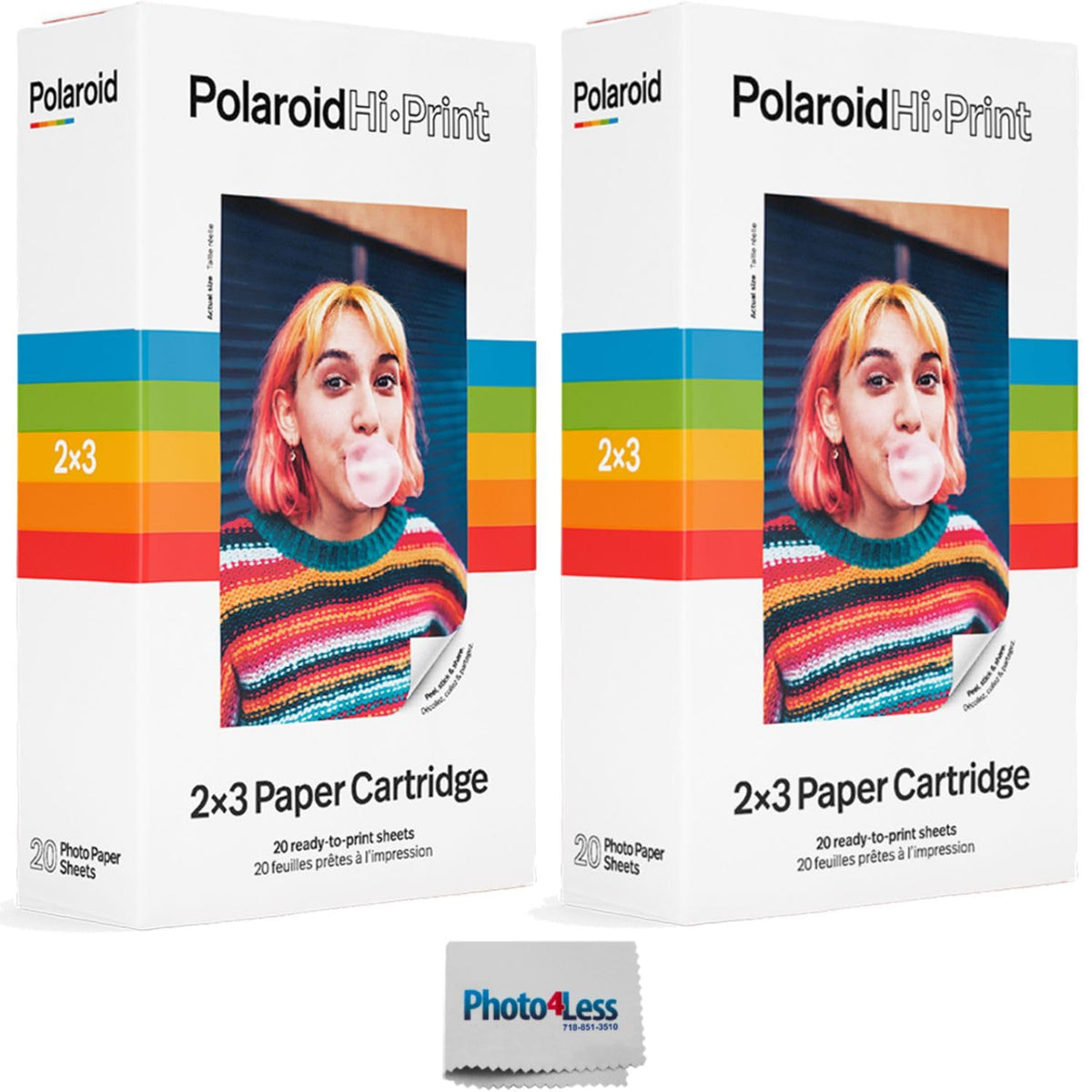 Cartucho de Papel Polaroid Hi-Print Blanco con Paño de Limpieza 20 Hojas (x2) Paquetes