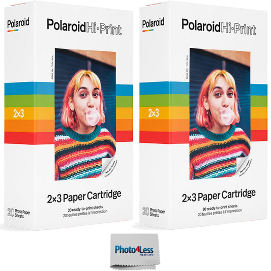 Cartucho de Papel Polaroid Hi-Print Blanco con Paño de Limpieza 20 Hojas (x2) Paquetes
