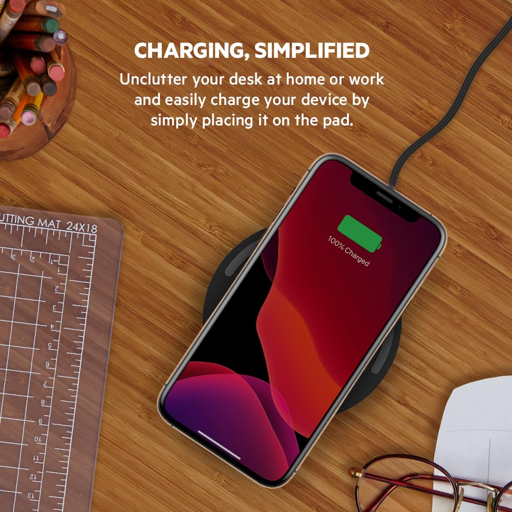 Belkin WIA001ttBK Base de Carga inalámbrica de 10 W + Cargador de Pared QC 3.0 + Cable, Negro