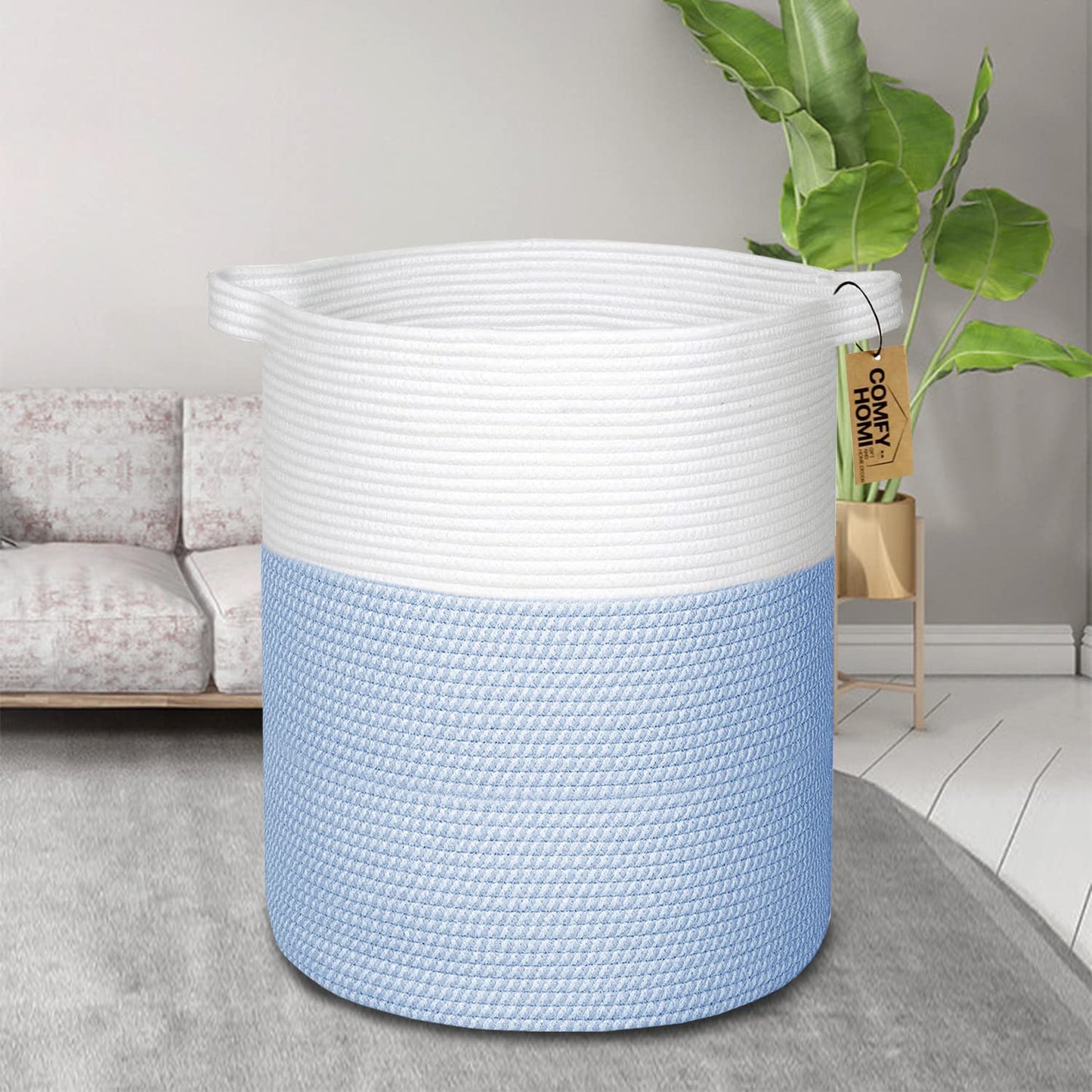 COMFY-HOMI - Cesta grande para lavandería con asas, canastas de manta para sala de estar, cuerda de algodón tejida, cesta decorativa de lavandería, regalo para bebé, guardería, perro, organizador de