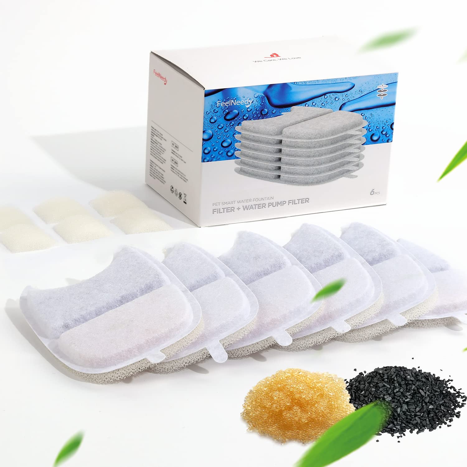 Filtros de Fuente para Gatos Feelneedy Paquete de 6 Blanco con Esponjas de Bomba para Mascotas 4 Litros