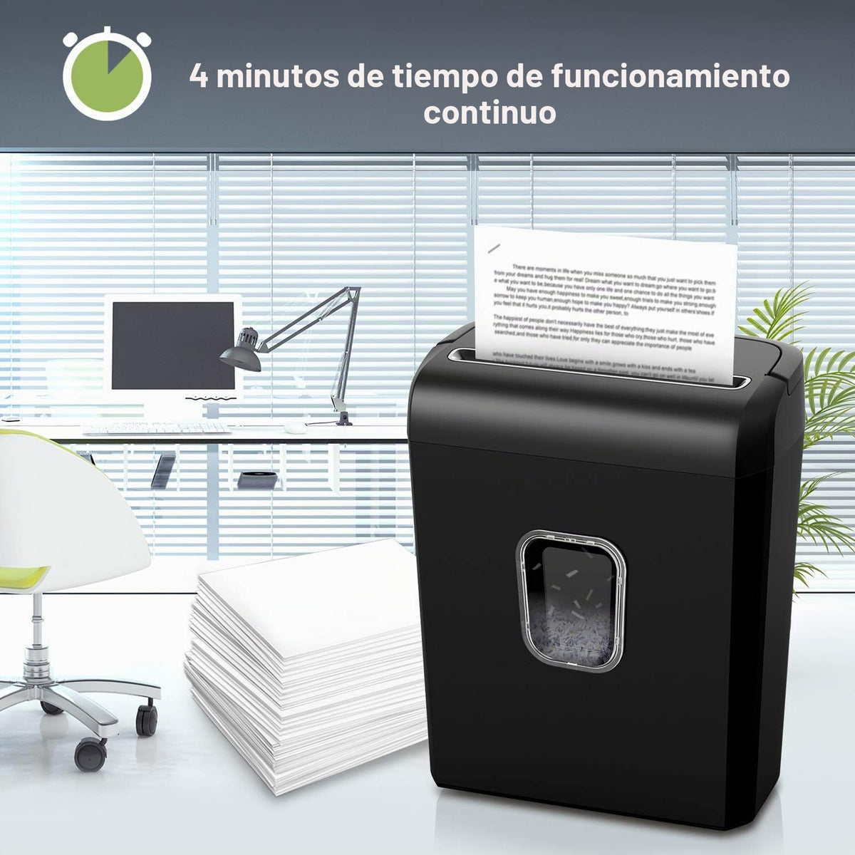 Trituradora de Papel Bonsaii Negra de Microcorte P-4 de Alta Seguridad para Oficina y Hogar