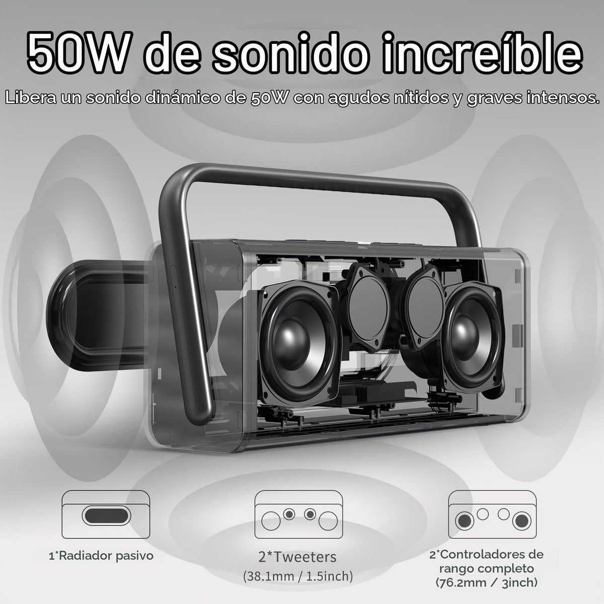 Altavoz Bluetooth DOSS SoundBox XL Pro Negro con Sonido Estéreo Potente y Graves Extra