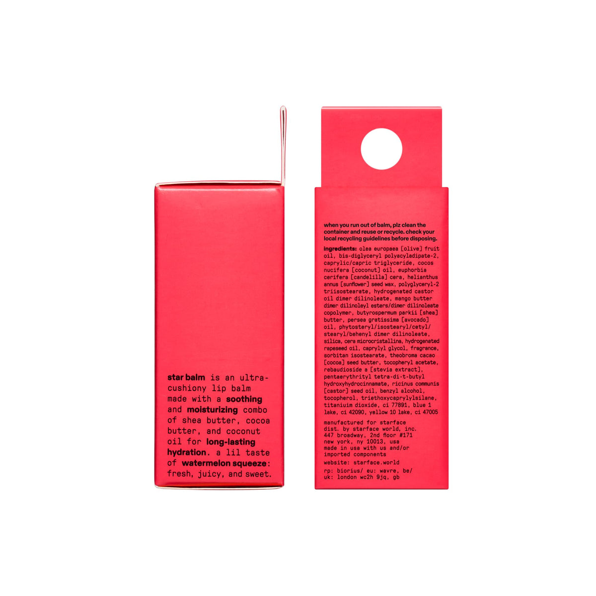 Starface Star Balm Watermelon Squeeze, hidratante labial hidratante con manteca de karité, manteca de cacao y aceite de coco, sabor a sandía jugoso, (0.15 onzas)