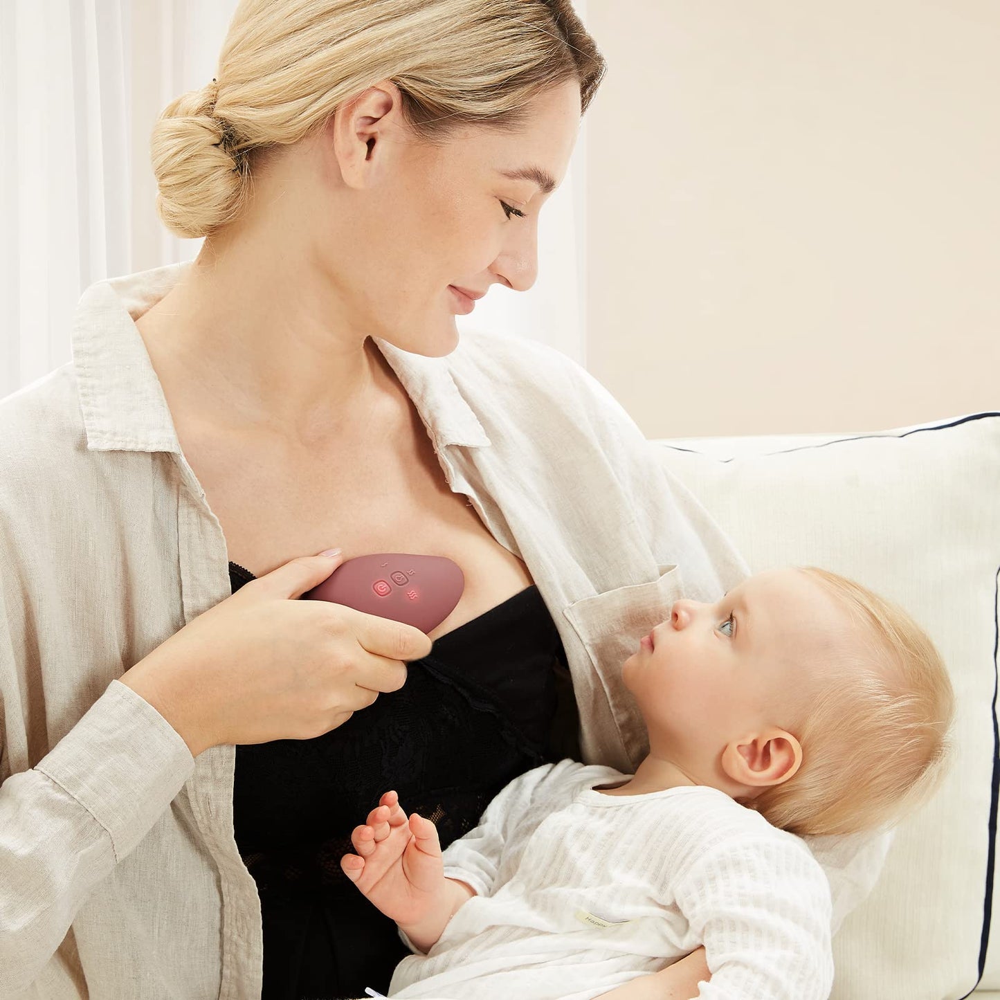 Masajeador de lactancia con calentamiento Momcozy 2 en 1, masajeador de senos suave para amamantar, calor + vibración ajustable para conductos obstruidos, mejora el flujo de leche, congestión
