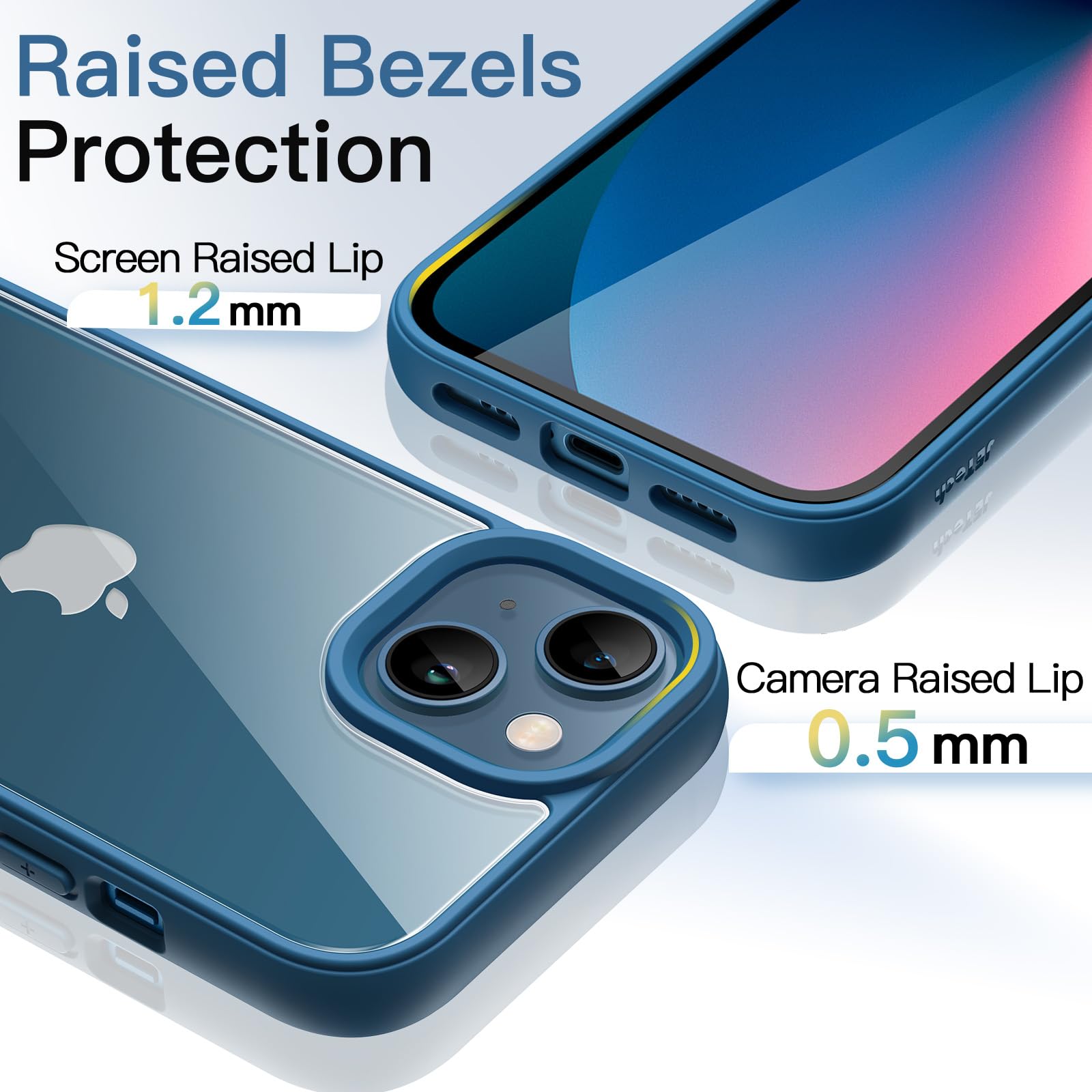 JETech Funda para iPhone 13 6.1 Pulgadas, Carcasa Antigolpes, Marco de TPU Mate Color Sólido, Anti-Arañazos Respaldo Transparente (Azul)