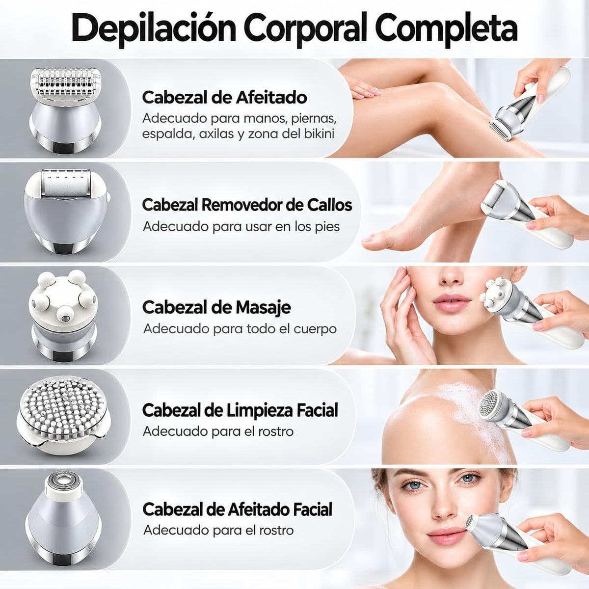Depiladora Electrica Mujer 7 en 1, Maquina Depiladora con Pantalla Digital, Recargable USB, IPX6 Impermeable Portátil, Afeitadora Femenin sin Dolor, para el Vello Facial, Piernas, Axilas y Bikini