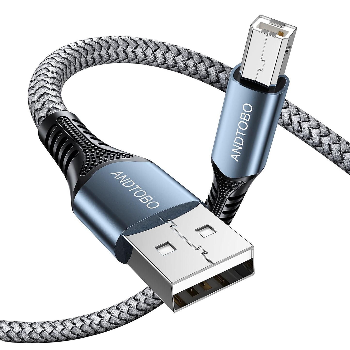 Cable Impresora USB(2M), USB 2.0 Tipo A a Tipo B cable, Cable USB a B de Nylon para Connectar Impresora HP/Canon/Epson/Brother/Dell/Lexmark/Xerox/Escáner Disco Duro