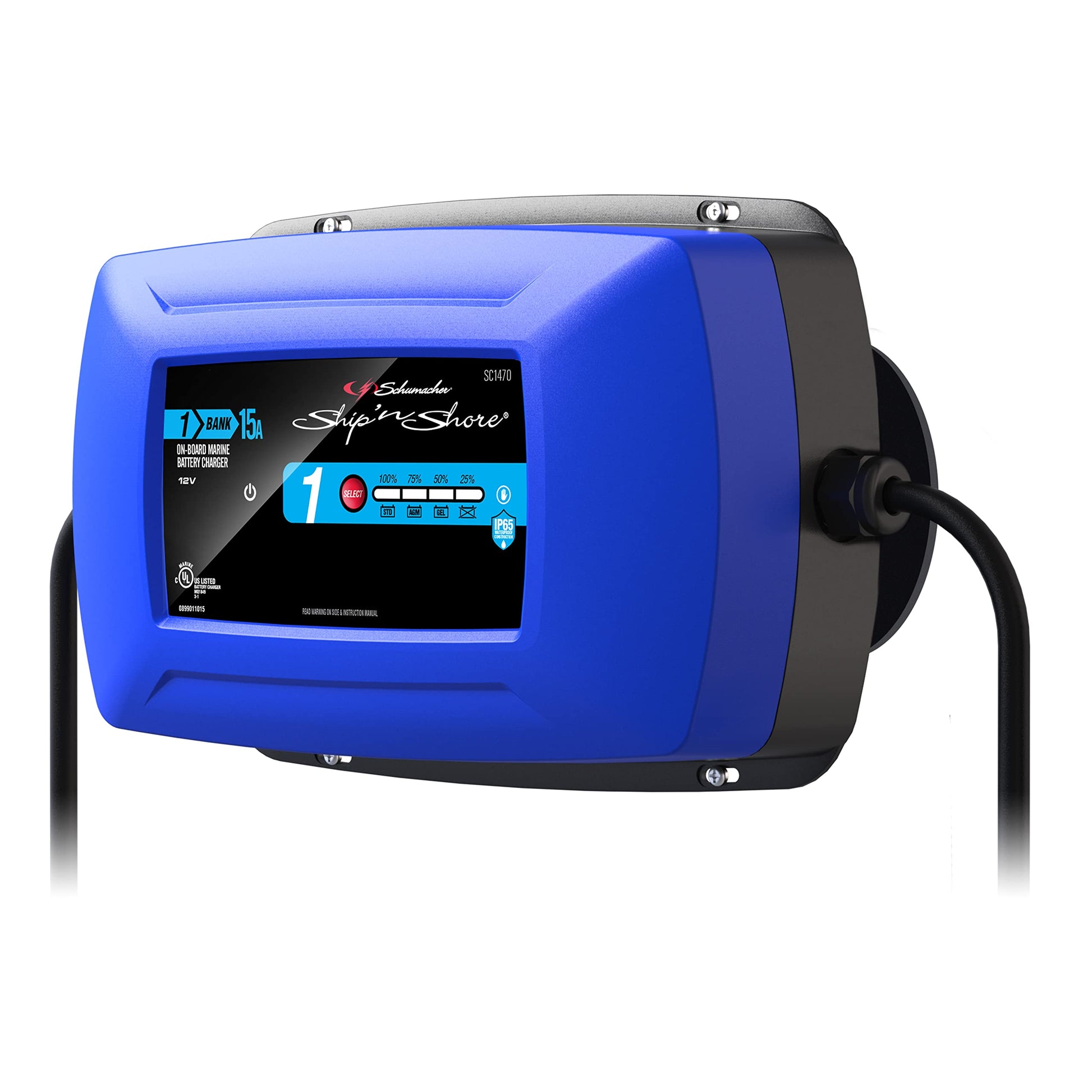 Schumacher Ship 'n Shore SC1470 15A 12V Cargador de batería Marino a Bordo – para baterías estándar, AGM, Gel y Ciclo Profundo, Totalmente automático, Resistente al Agua