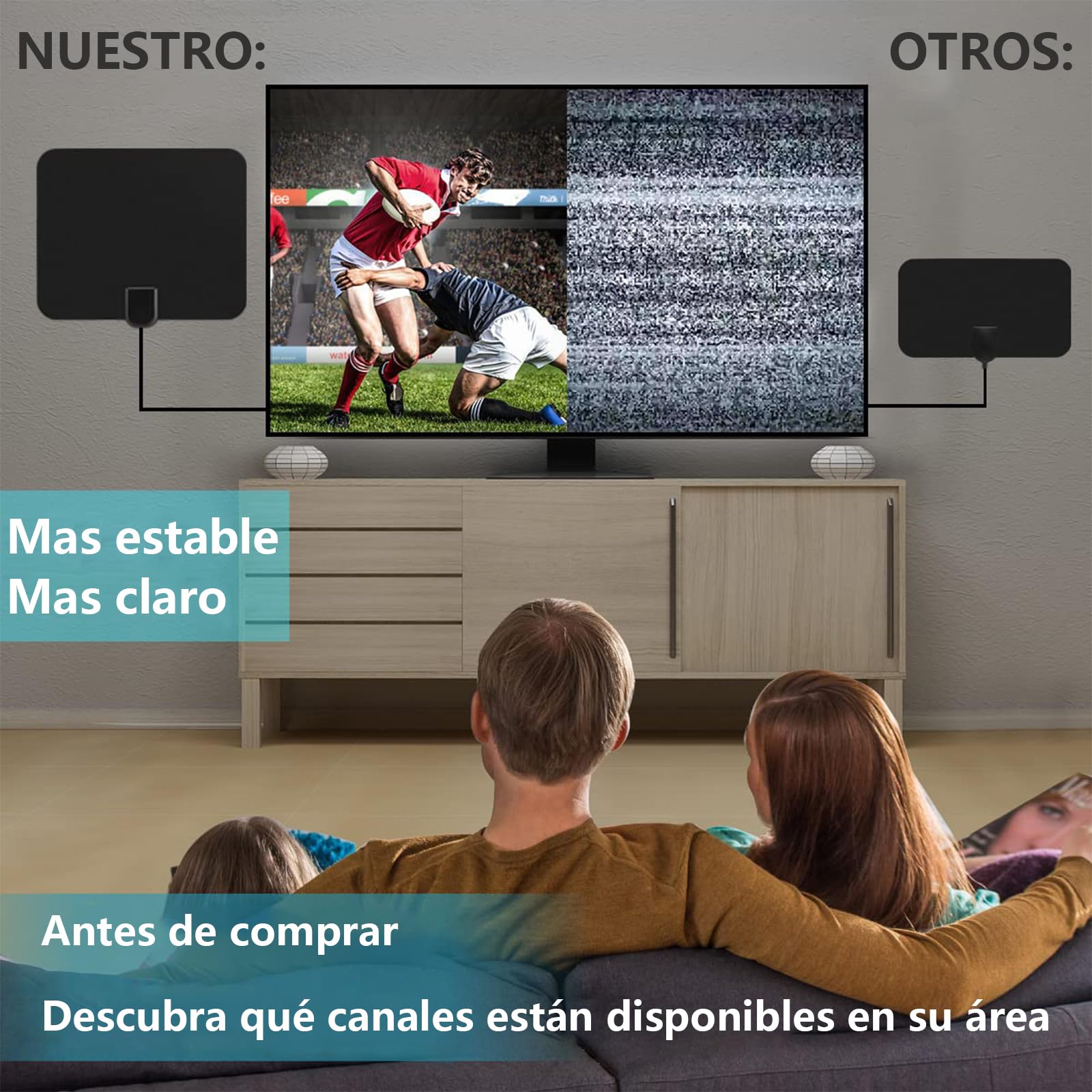 Antena de TV Digital HDTV con Amplificador de Señal Inteligente para Canales 1080P 4K DTMB ATSC DVB-T DMB-T ISDB-T - Interiores