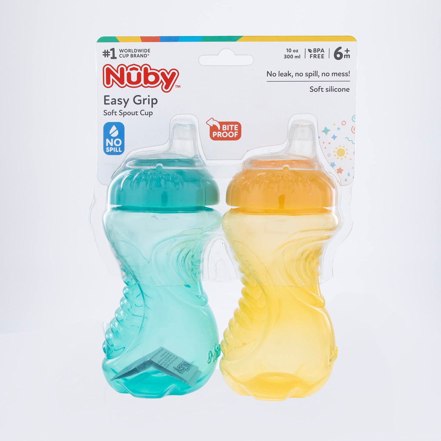 Nuby 2 Pack No Spill Cup, 10 Ounce, Colors May Vary