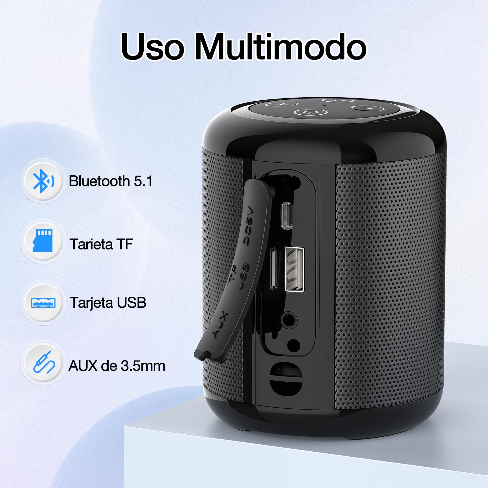 Bocina Bluetooth Portátil 1 Hora Negro con Manos Libres y Radio FM