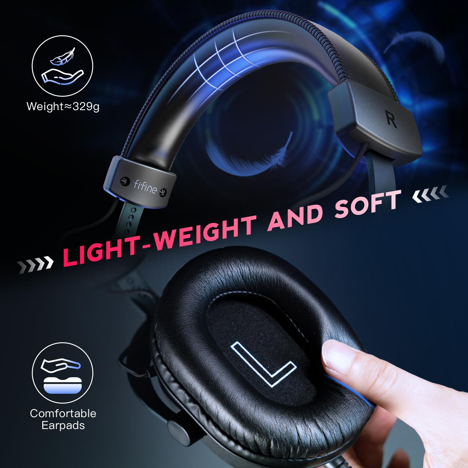 FIFINE Auriculares para Juegos de PC, Auriculares USB con Sonido Envolvente 7.1, micrófono Desmontable, Caja de Control, Conector de Auriculares 3.5 mm, Auriculares con Cable para PS5/Xbox/Switch H9