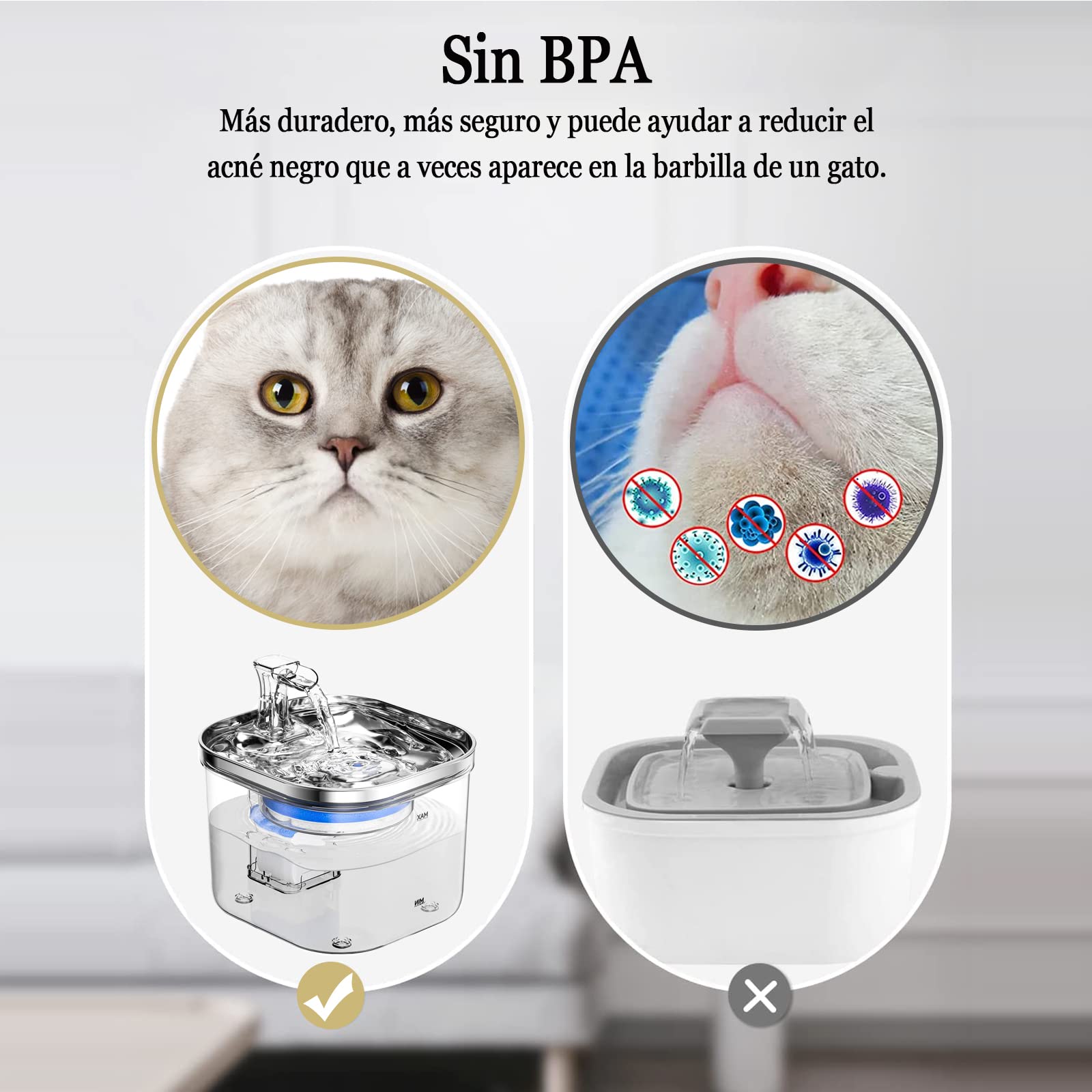 JIJO Bebedero para Gato, 304 Acero Inoxidable Fuente para Gato, 67oz/2 L, Ultrasilencioso y Sistema de Filtración de Agua Circulante de Fuente de Agua para Gatos, Dispensador de Agua para Perro