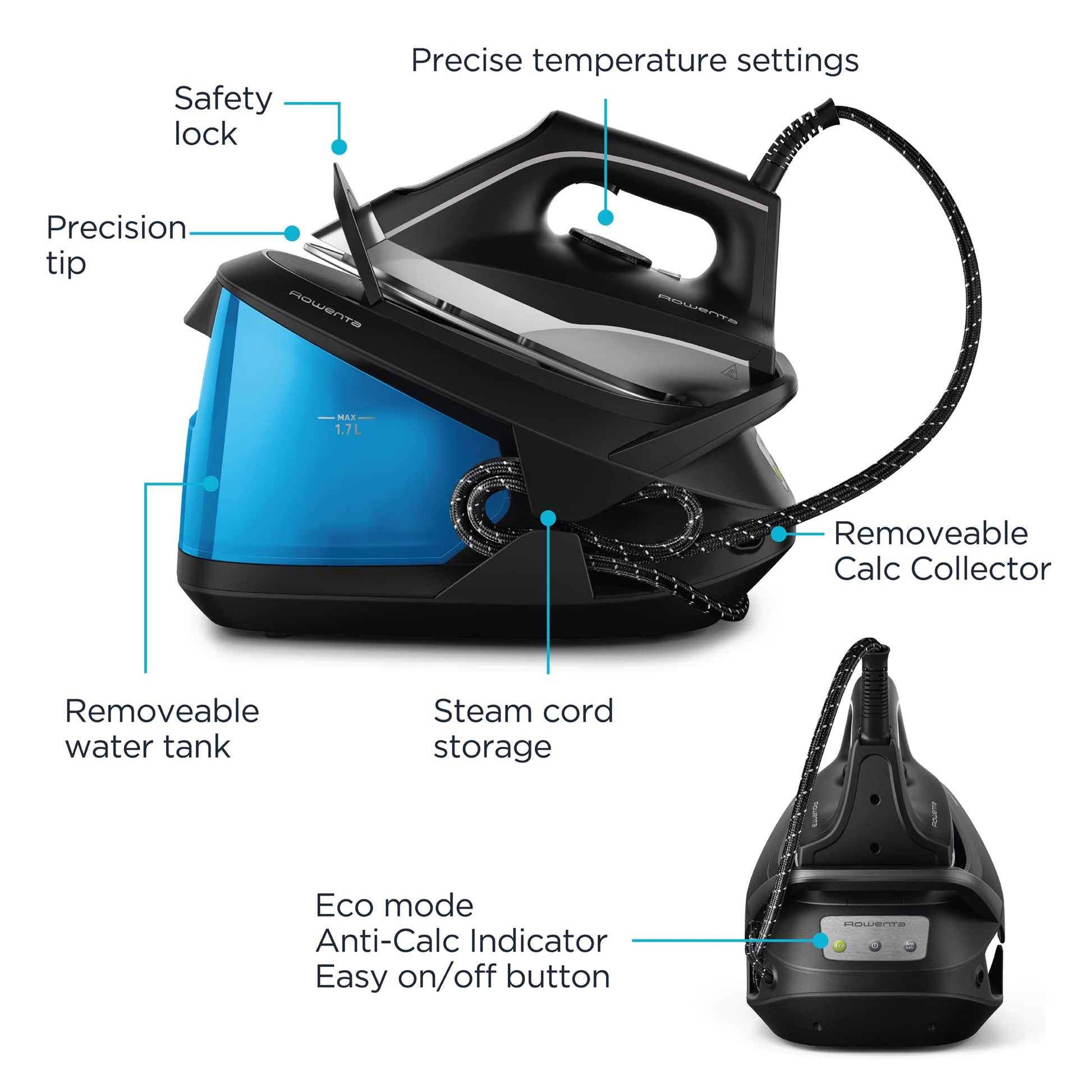 Central de Vapor Rowenta Compact Steam Pro 1.7 L con Plancha y Contenedor de Agua Extraíble