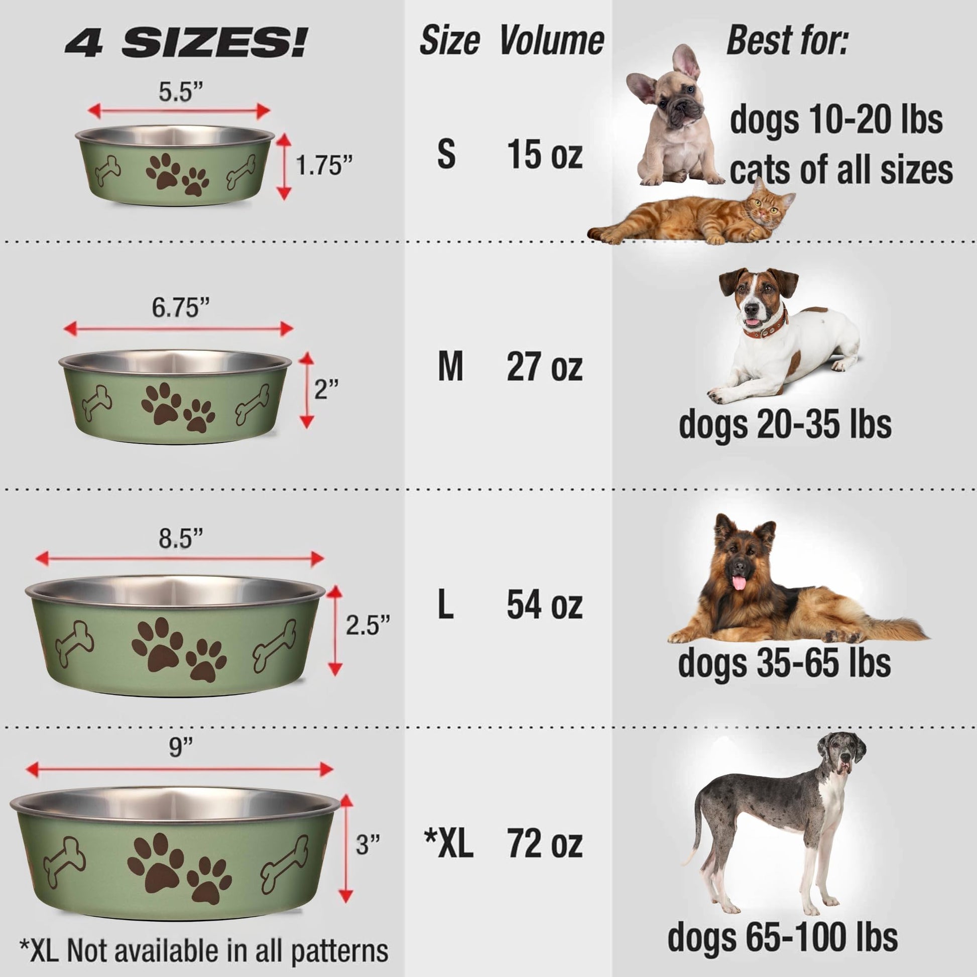 Loving Pets Metallic Bella Bowl Dog Bowl, Medium, 1 Quart, Artichoke