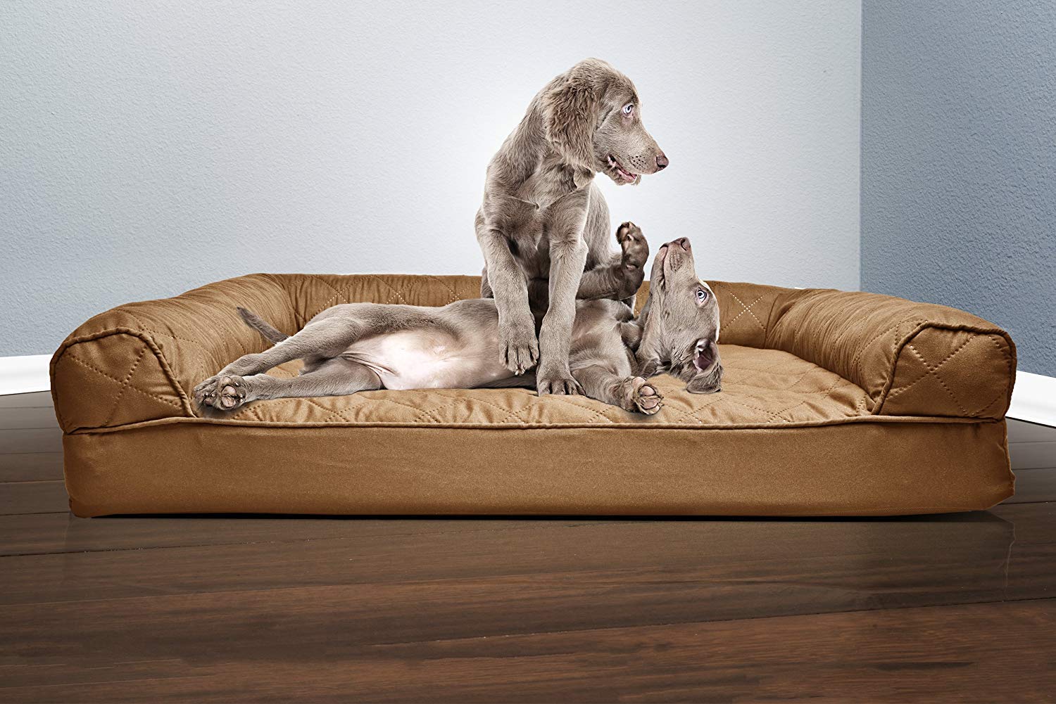 Furhaven Pet - Sofá ortopédico acolchado pequeño FurHaven para perros y gatos, rojo vino, café cálido