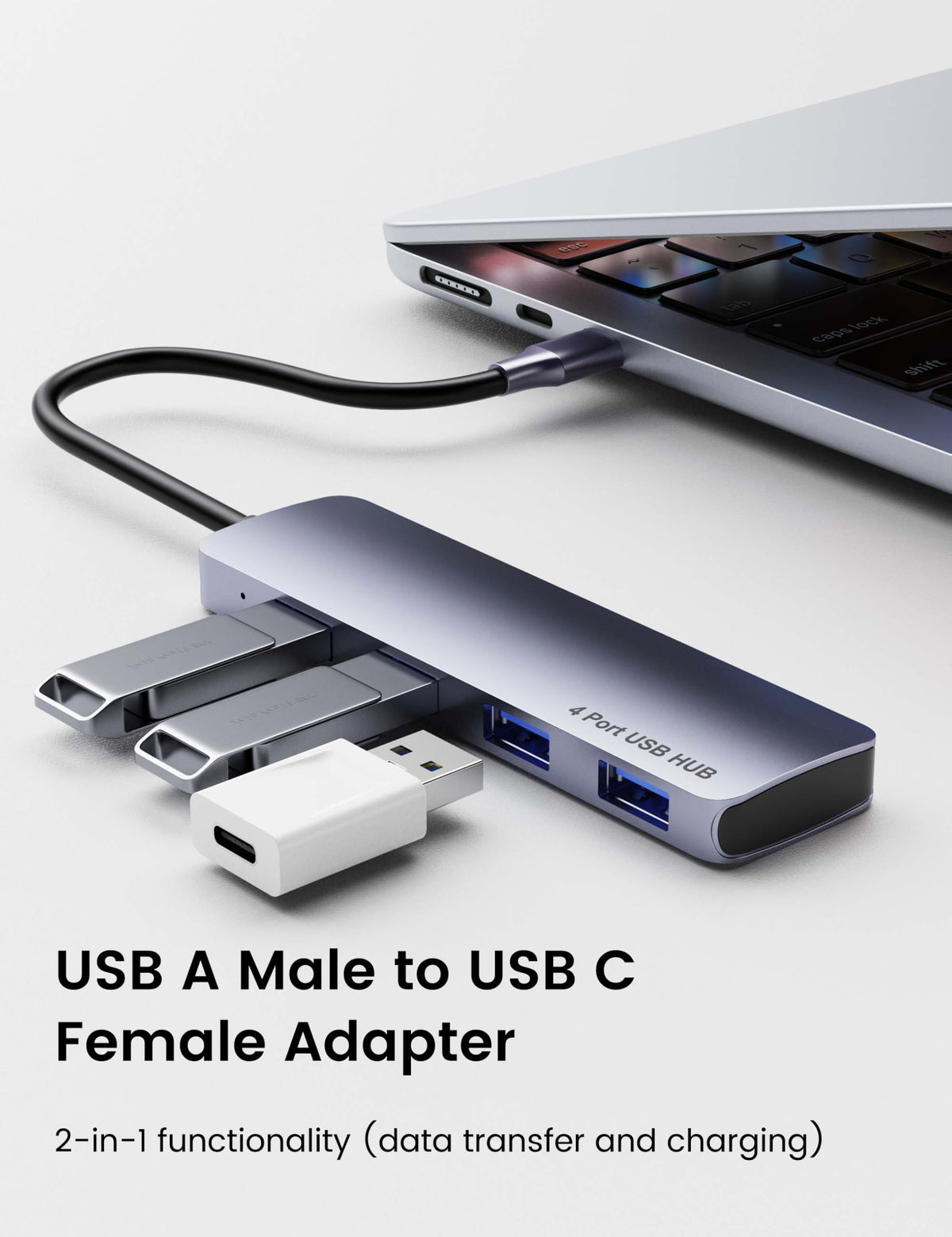 Adaptador USB-A a USB-C 3.1 Transmisión Rápida 10 Gbps Compatible iPhone 15 16 Plus Pro Max Portátil AirPods iPad Air Mini Paquete de 2