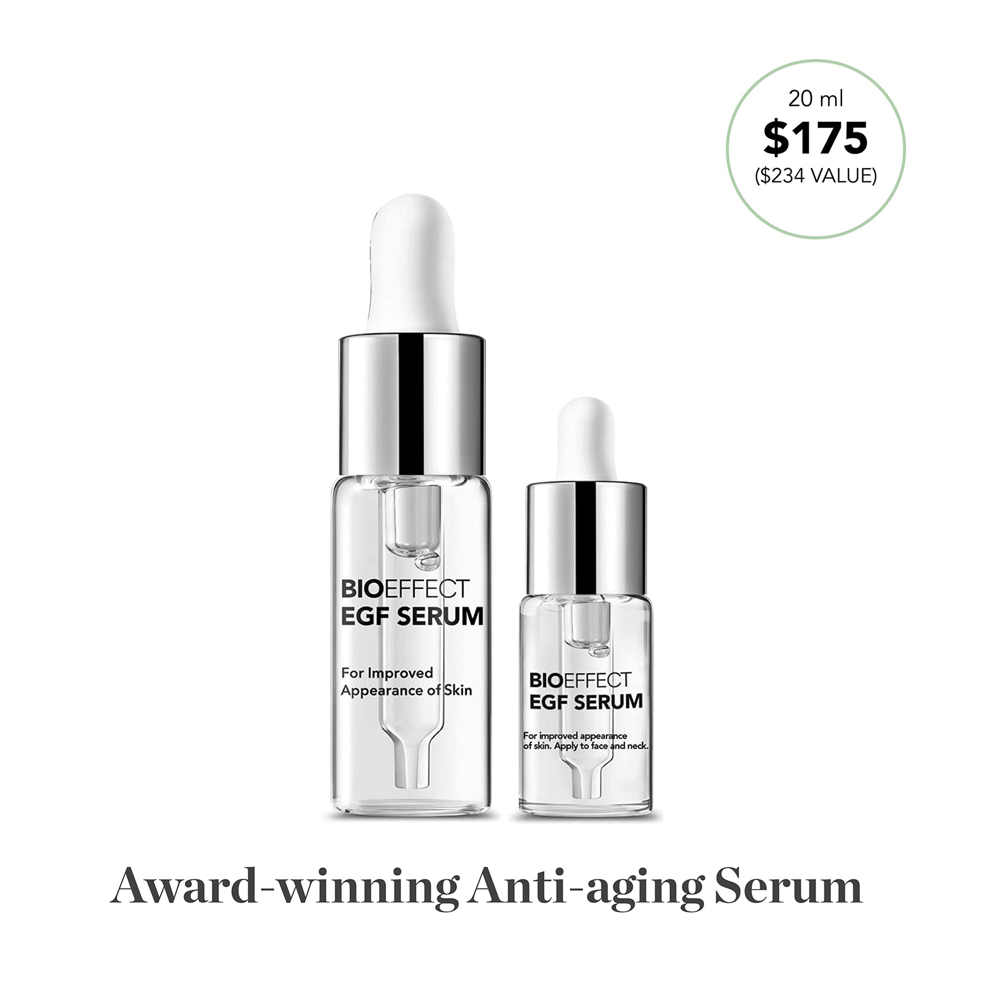 Bioeffect EGF Serum Treatment Duo con ácido hialurónico, mejora la piel con tratamiento hidratante, reafirmante, antiarrugas para cara y cuello, día y noche, el mejor suero facial de rodillo derma