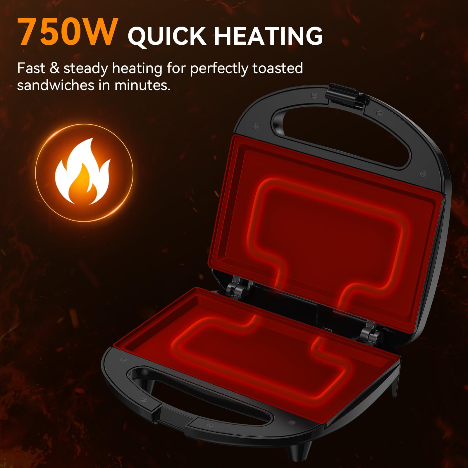 Sandwichera Eléctrica Snailar Negro con Placas Antiadherentes y Mango Cool Touch Multifuncional