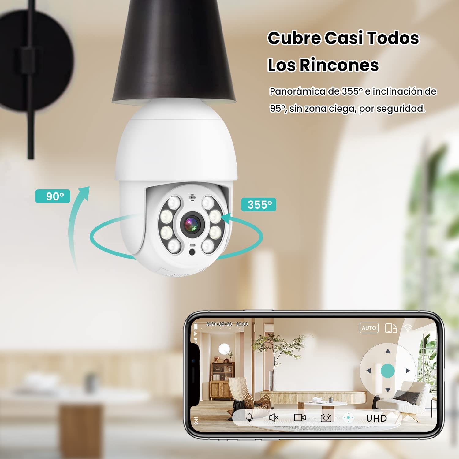 Foco con Cámara de Seguridad EASYTAO Q05 Blanco Impermeable Exterior Compatible con Alexa