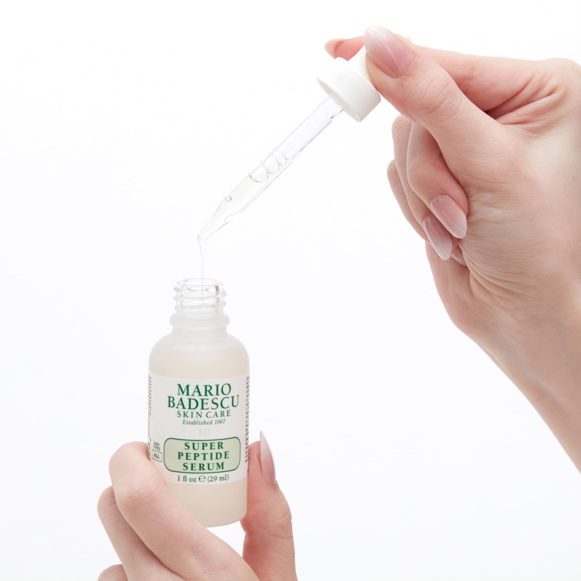 Mario Badescu Super Peptide Serum para todo tipo de piel, reduce la apariencia de líneas secas y arrugas, formulado con hialuronato de sodio y péptidos, 29 ml