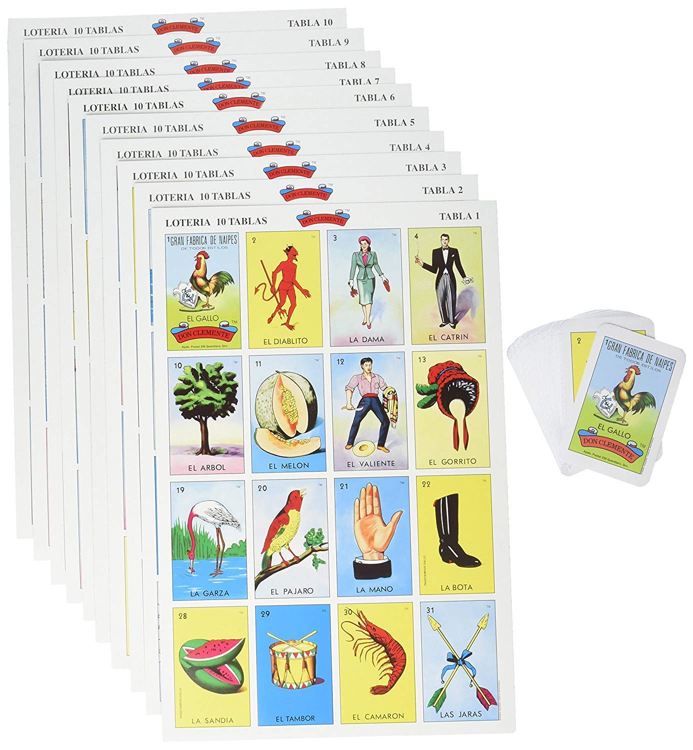 Loteria - Paquete de 2 Don Clemente, loteria mexicana Jumbo, paquete de 20 tableros grandes y 2 barajas de cartas