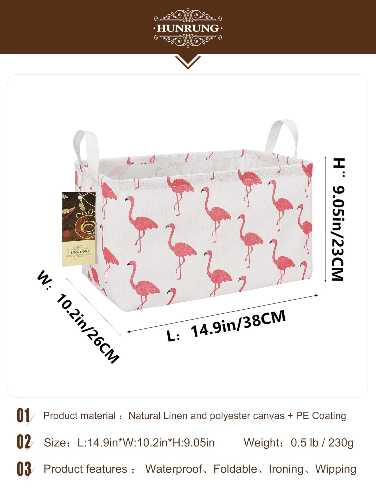HUNRUNG - Cesta de Almacenamiento Rectangular de Lona para Mascotas, Juguetes, Libros, Ropa, Perfecto para Habitaciones Infantiles, Sala de Juegos, casetas